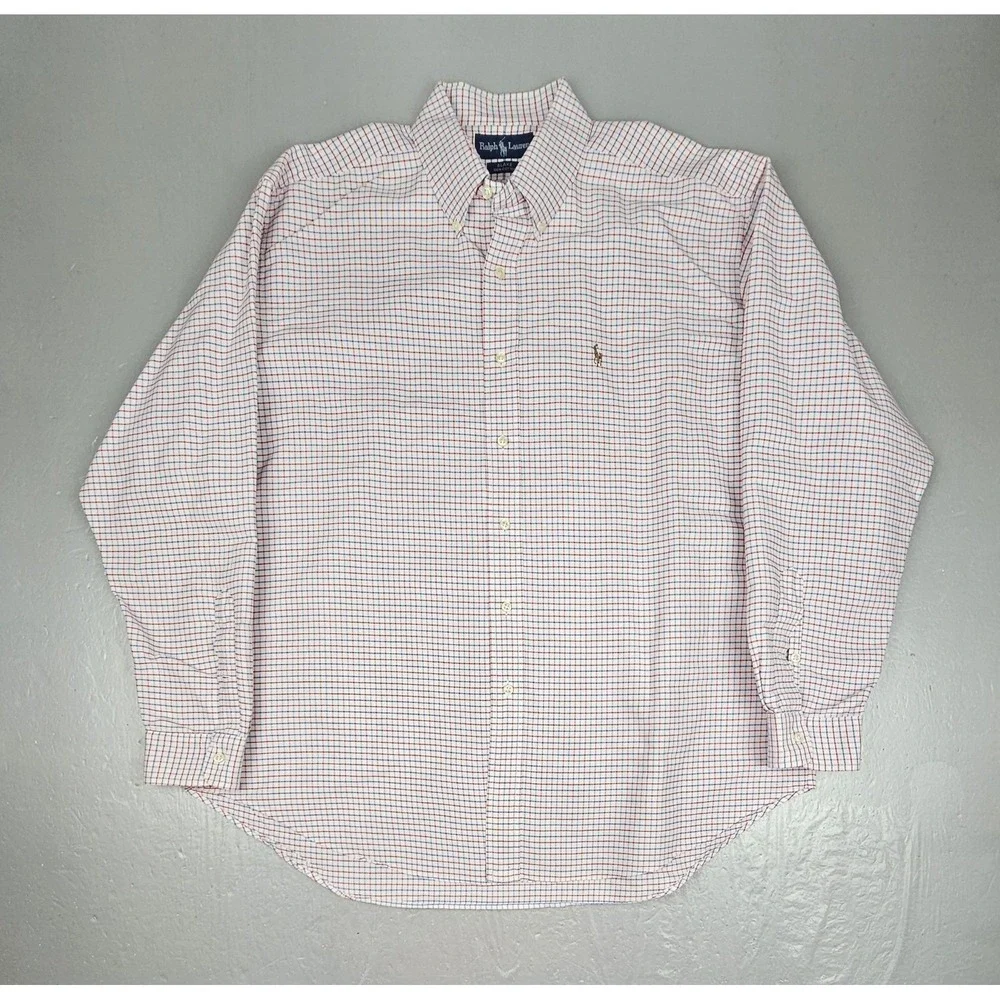 Vintage Polo Ralph Lauren Button Down Shirt Mens XL Blake Checkered Red Blue L/S